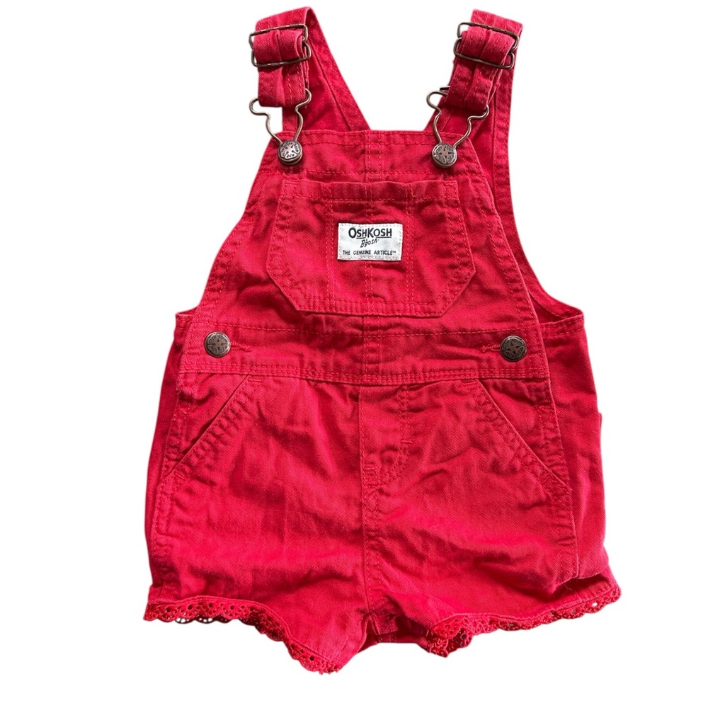OshKosh B'gosh Baby Girl Red Eyelet Trim Overalls – Size 6M